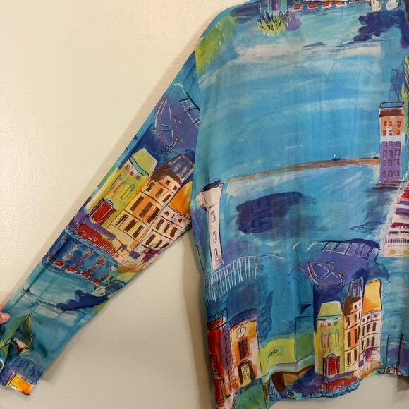 Sea Suns Blouse XL Vintage Vacation Italy Button Up Long Sleeves Blue USA - Picture 4 of 10